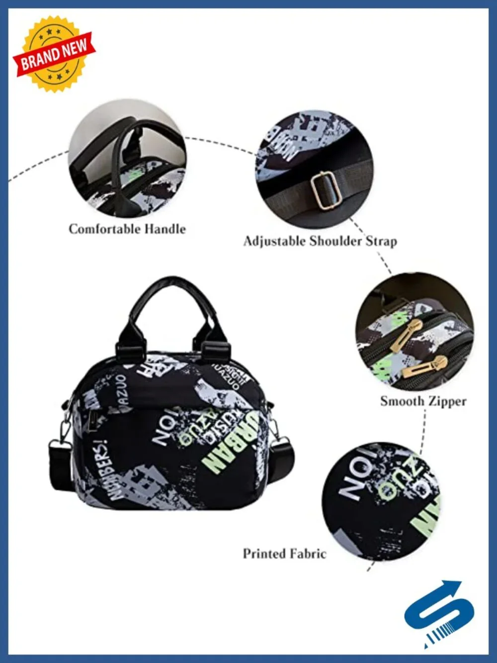 Canvas Crossbody Tote Handbag with Multiple Pockets, Adjustable Strap for